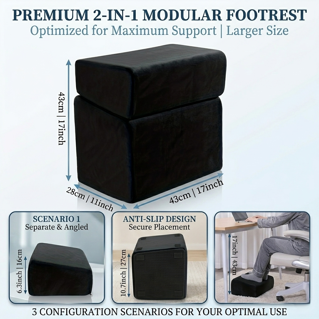 2-in-1 Adjustable Ergonomic Foot Rest – 3 Height Levels for Posture & Desk Comfort