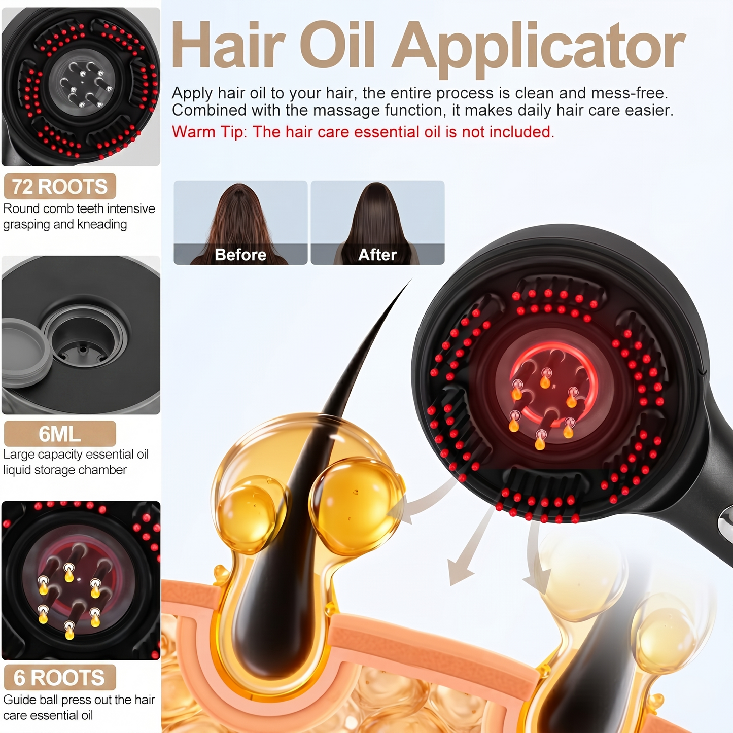 Heated Scalp Massage Oil Applicator Brush