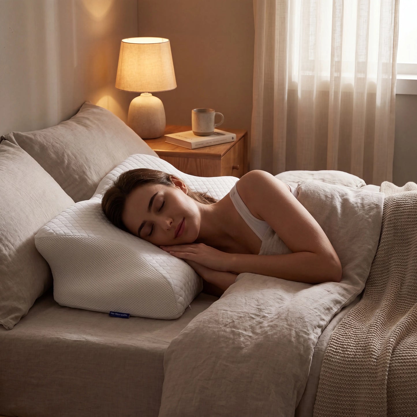 Memory Foam Neck Pillow lifestyle 4K