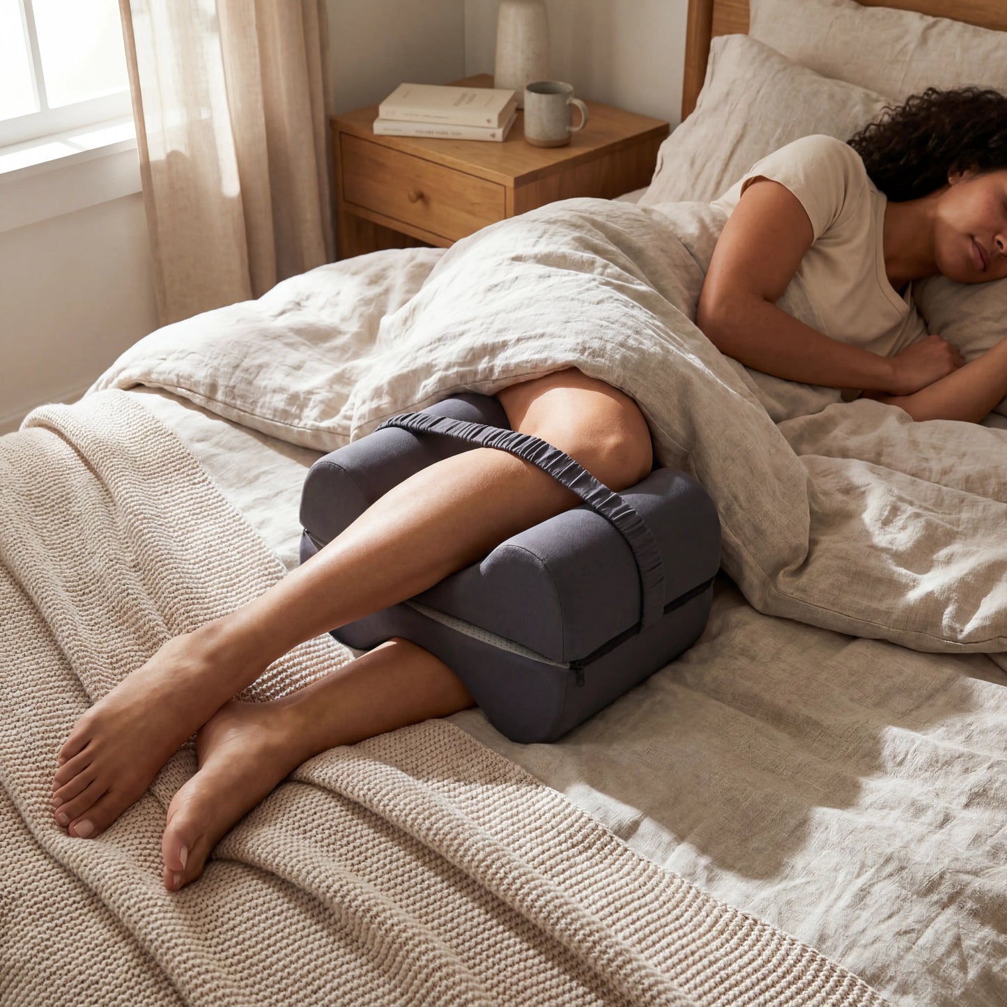 Memory Foam Knee Pillow lifestyle 4K