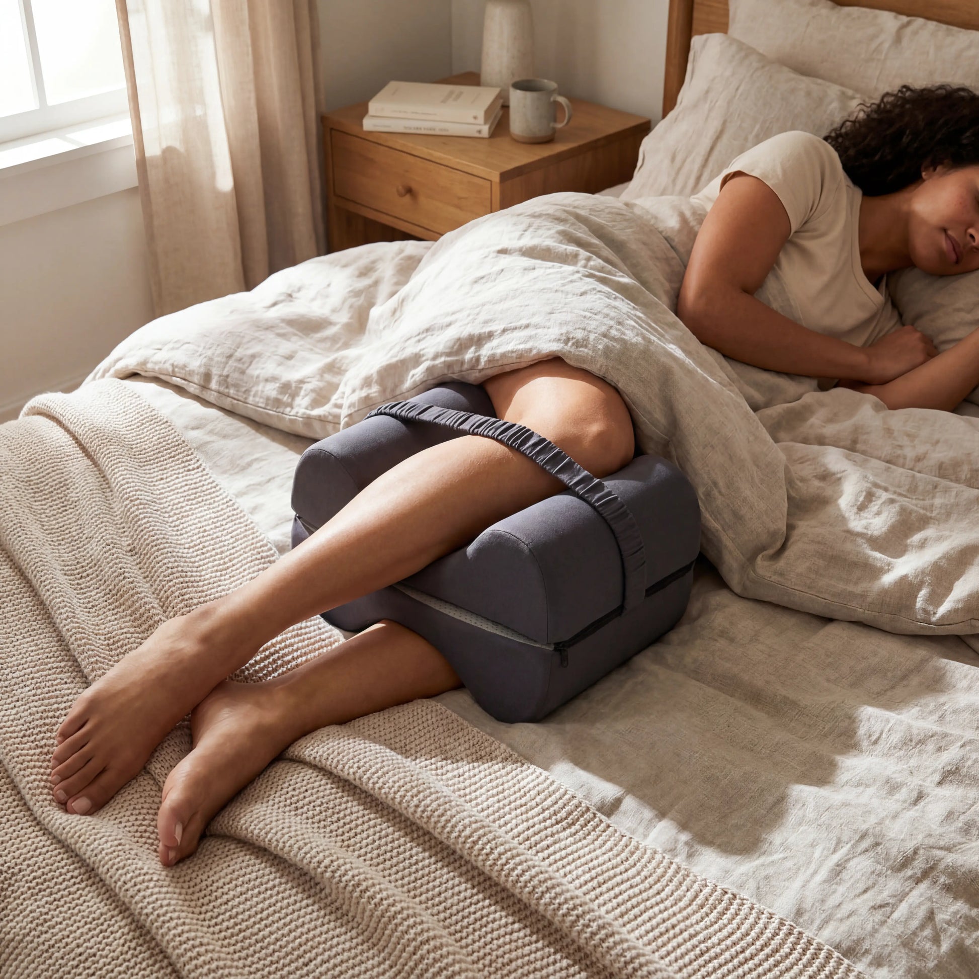 Memory Foam Knee Pillow lifestyle 4K